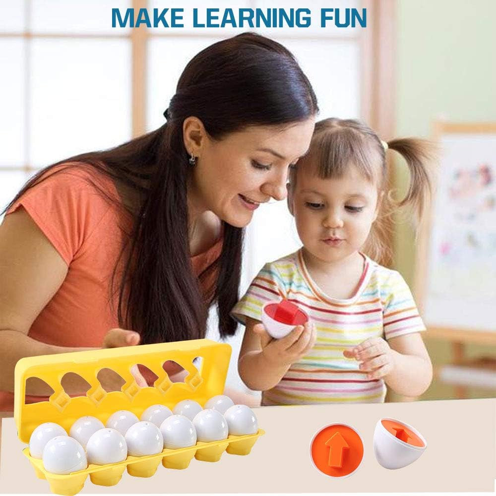 Fun Egg Matching Toy (Total 12 Eggs) - Toddler STEM Easter Eggs Toys, Shape Recognition Egg Toys for Kids, Educational Color Sorting Toys, Play Egg Shapes Puzzle Set