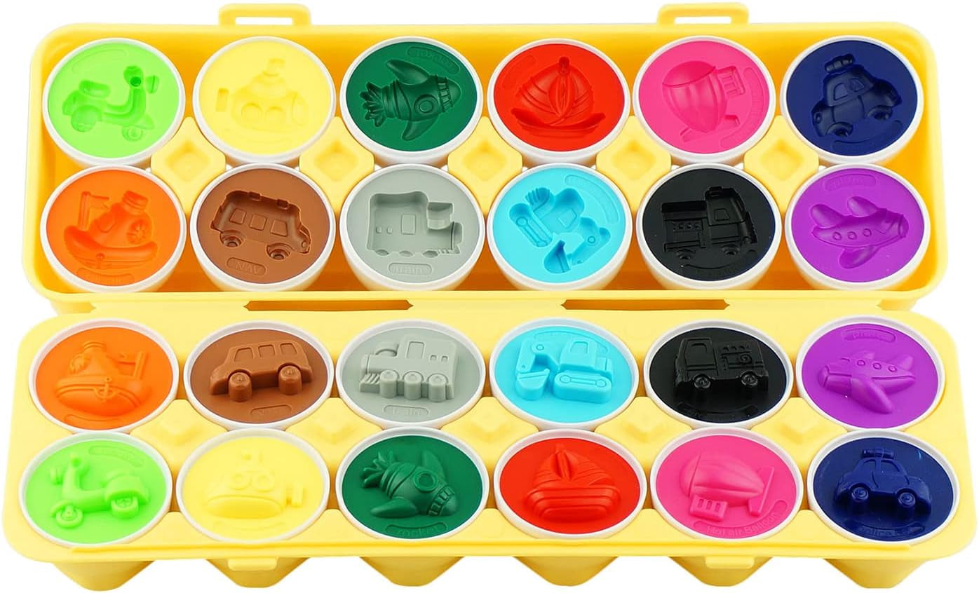 12 Vehicle Car Egg Matching Toy Play Matching Eggs Easter Toy W/Holder - Egg Toys for Toddlers STEM Egg Toys - Colors & Shapes Recognition Toys for Kids - Educational Color Sorting Toy Eggs
