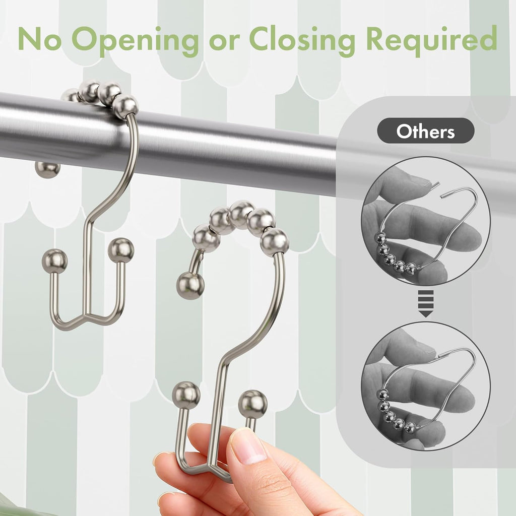 Shower Curtain Rings, Rust-Resistant Metal Double Shower Hooks for Curtain Rolling Shower Curtain Hooks Rings Shower Rings for Bathroom Shower Curtain Rod , Nickel, Set of 12 Rings