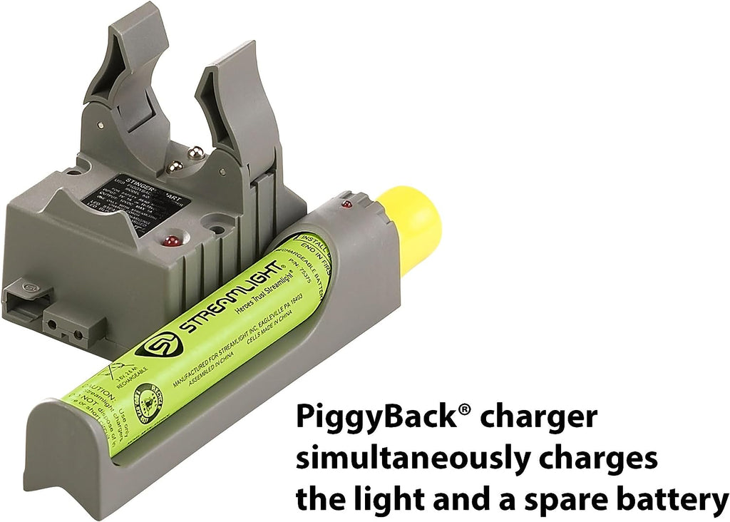 Streamlight 75458 Stinger DS LED HL 800-Lumen Rechargeable Dual Switch Flashlight with 120-Volt Ac/12-Volt DC Smart Charge Piggyback Charger (Nimh), Black