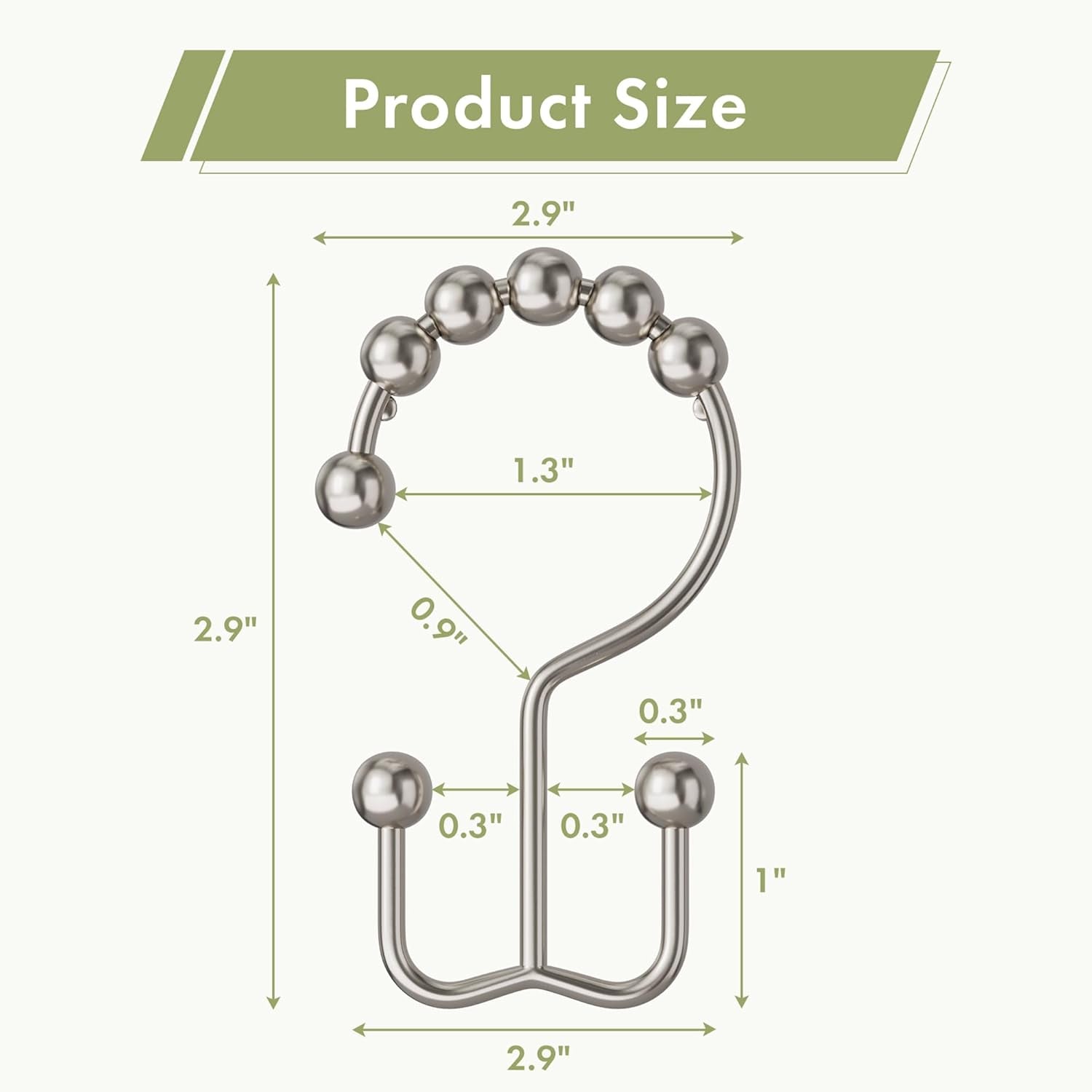 Shower Curtain Rings, Rust-Resistant Metal Double Shower Hooks for Curtain Rolling Shower Curtain Hooks Rings Shower Rings for Bathroom Shower Curtain Rod , Nickel, Set of 12 Rings
