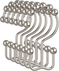 Shower Curtain Rings, Rust-Resistant Metal Double Shower Hooks for Curtain Rolling Shower Curtain Hooks Rings Shower Rings for Bathroom Shower Curtain Rod , Nickel, Set of 12 Rings