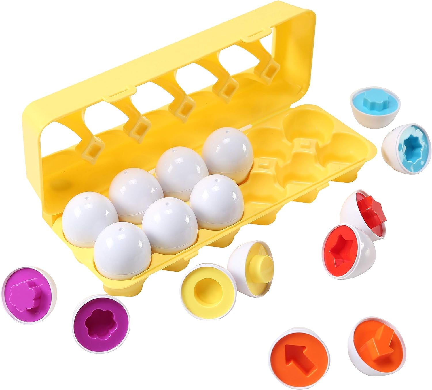 Fun Egg Matching Toy (Total 12 Eggs) - Toddler STEM Easter Eggs Toys, Shape Recognition Egg Toys for Kids, Educational Color Sorting Toys, Play Egg Shapes Puzzle Set