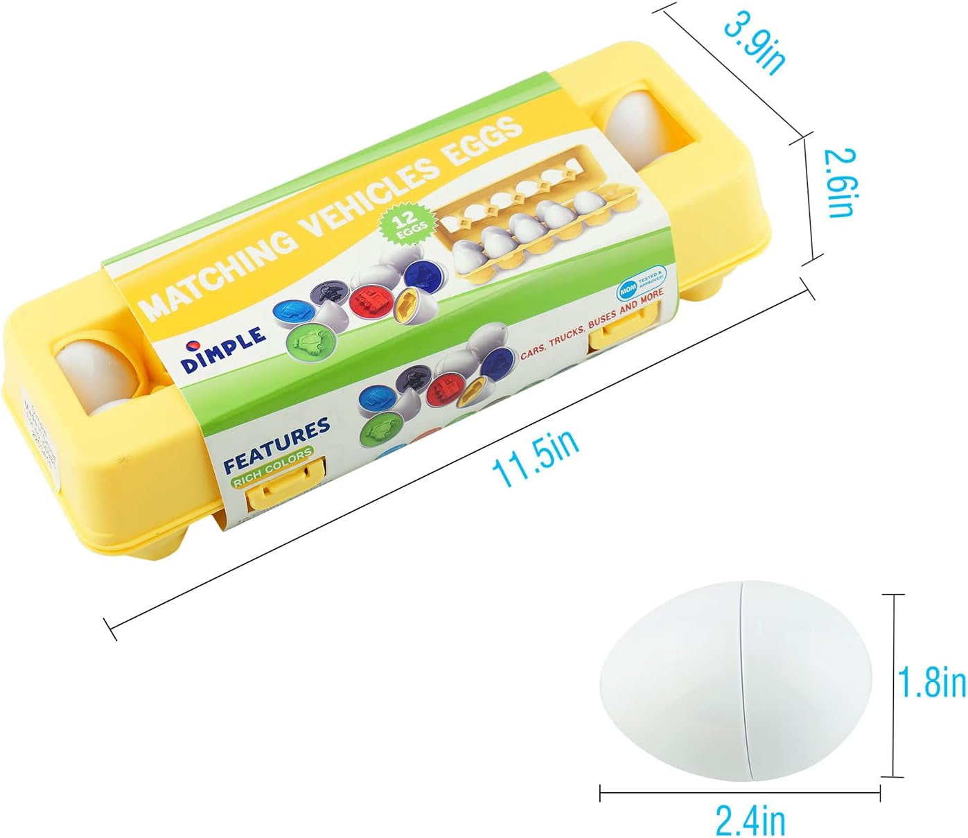 12 Vehicle Car Egg Matching Toy Play Matching Eggs Easter Toy W/Holder - Egg Toys for Toddlers STEM Egg Toys - Colors & Shapes Recognition Toys for Kids - Educational Color Sorting Toy Eggs