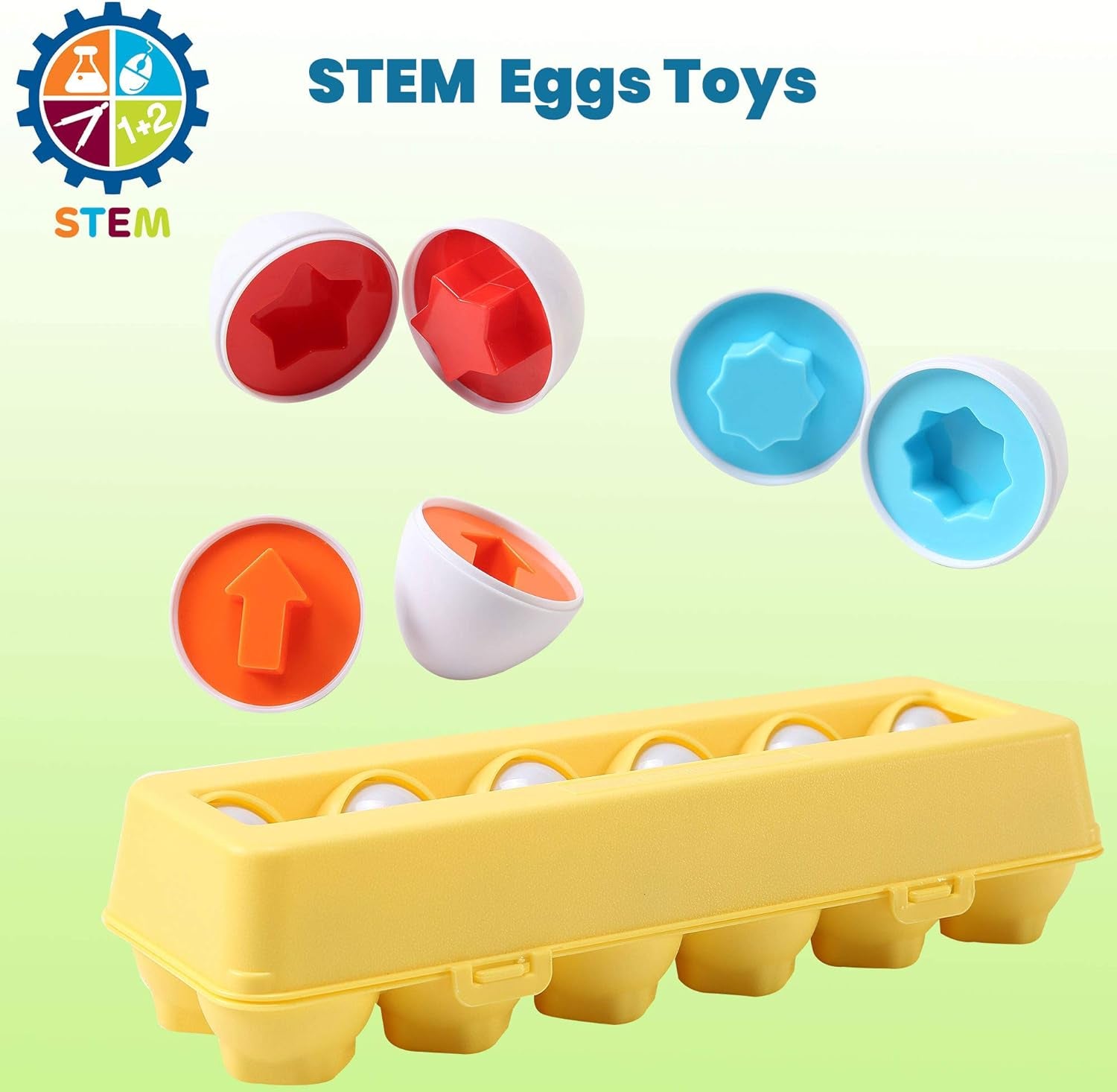 Fun Egg Matching Toy (Total 12 Eggs) - Toddler STEM Easter Eggs Toys, Shape Recognition Egg Toys for Kids, Educational Color Sorting Toys, Play Egg Shapes Puzzle Set